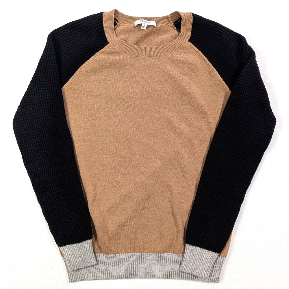 Madewell Colorblock Raglan‎ Long Sleeve Sweater | Tan Gray Black Size S